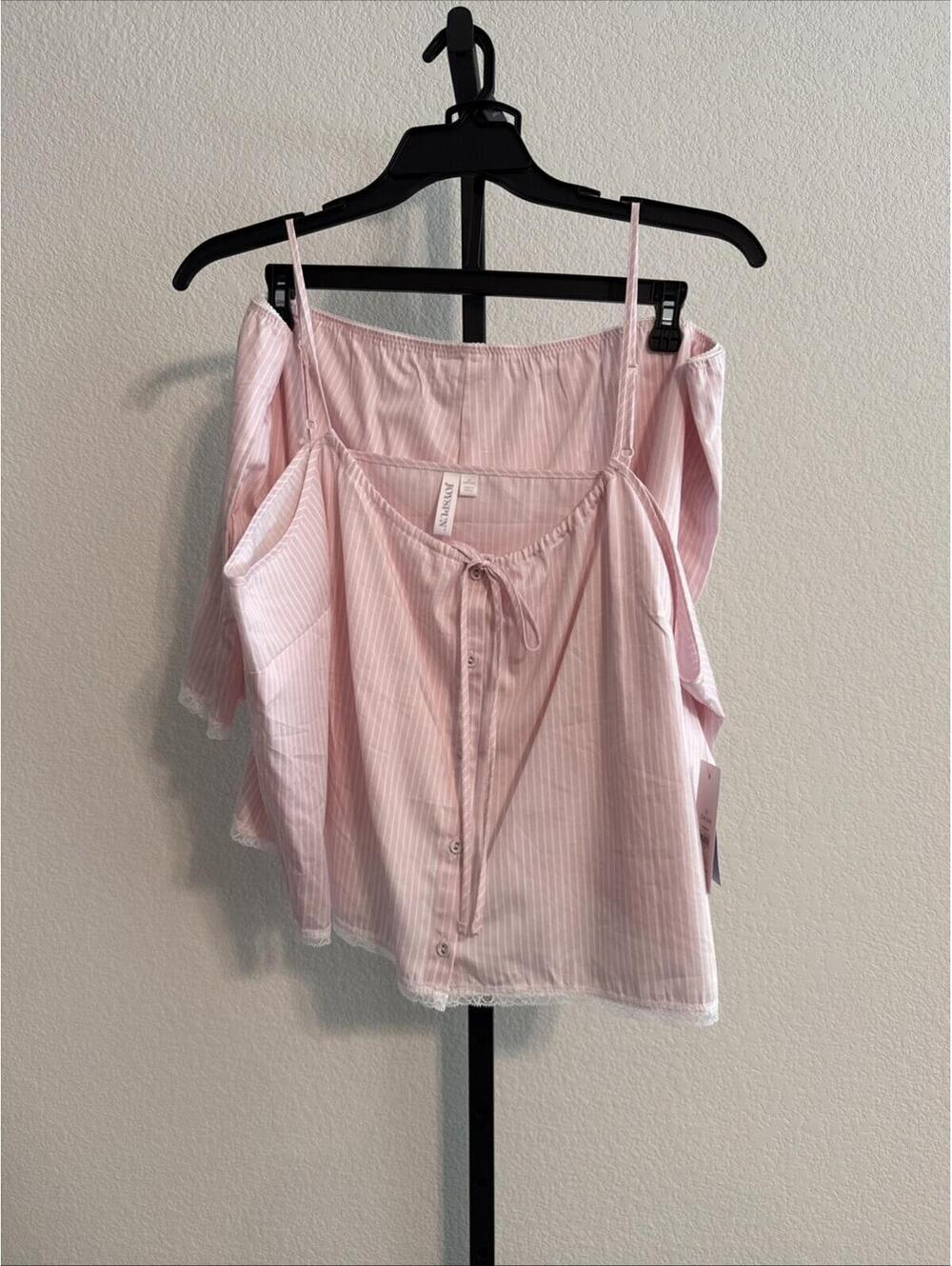 NWT JOYSPUN (Lot of 2) 2pc Cotton Pajama - Stripes CAMI SHORT SET 3X (22W-24W)